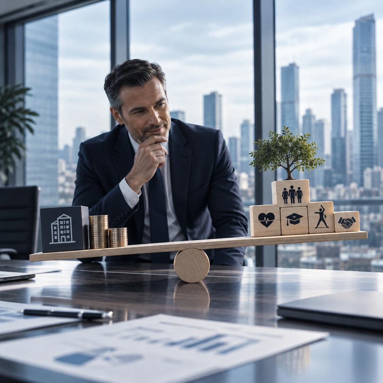 Equilibrio tra costi e valore per persone e azienda — immagine dal materiale del cliente